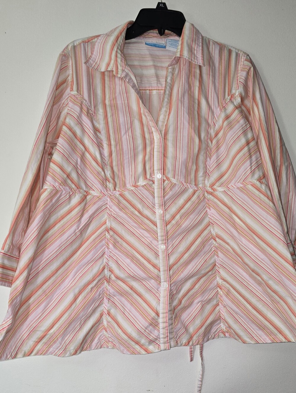 Striped Button-Front Blouse in Pastel Pink & Peach